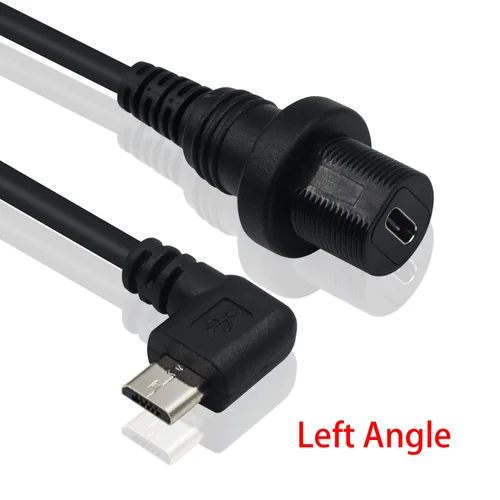Vista 2 de Duttek Cable de montaje en panel micro USB, ángulo izquierdo, extensión de montaje micro USB de 90 grados, cable de descarga macho a hembra