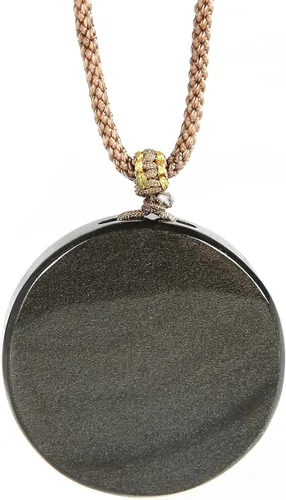 Vista 2 de Guptue Collar de árbol de la vida de piedra negra de obsidiana, dorado, obsidiana plateada, piedra natural para hombres y mujeres amantes