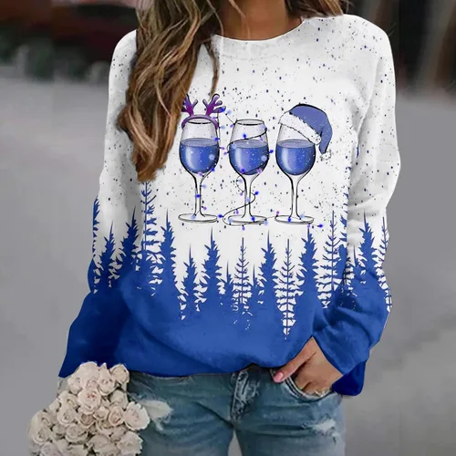 Vista 3 de Lindas camisas de manga larga, sudaderas para mujer, cuello redondo, holgadas, camisetas de manga larga para mujer