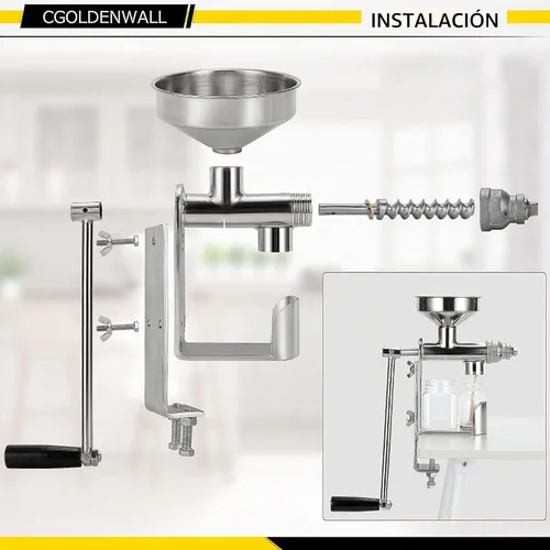 Vista 4 de CGOLDENWALL Máquina de prensa de aceite manual Extractor de prensa de aceite de semilla para el hogar Expulsor de aceite de nueces de cacahuete