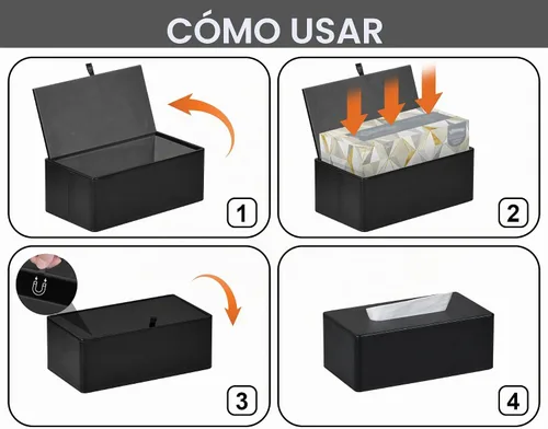 Vista 6 de Funda rectangular para caja de pañuelos de 9.8 pulgadas de largo x 5.3 pulgadas de ancho x 4.3 pulgadas de alto, moderno y refinado de piel Negro