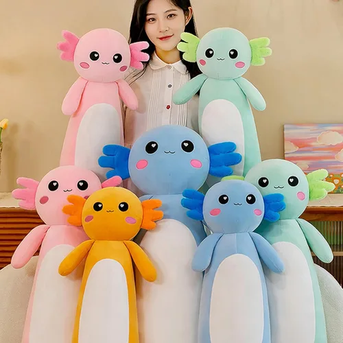Vista 7 de Somao Almohada de Felpa Larga de Axolotl, Lindo Cuerpo de Animal de Peluche de Axolotl, Suave Peluche de Muñeca de Axolotl para Niñas y Niños