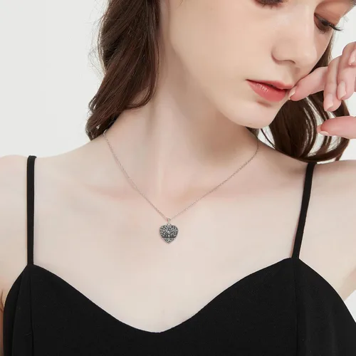 Vista 168 de Collar con colgante de urna de cenizas de cremación y árbol de la vida para mujer, plata de ley US1