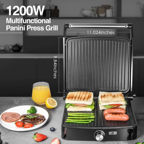 Vista 2 de OSTBA Panini - Parrilla de prensa, sandwichera de 4 rebanadas con placas
