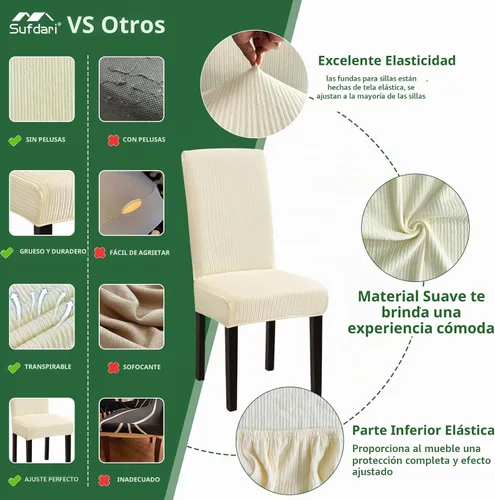 Vista 4 de Sufdari Juego de 4 fundas para sillas de comedor, color beige, antideslizantes, de elastano, elásticas, para comedor, hotel (Grande)