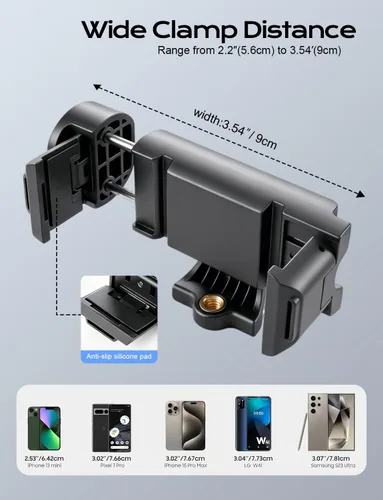 Vista 3 de BMZX Soporte de trípode universal para teléfono con tornillo de 1/4 pulgadas, soporte de teléfono ajustable giratorio de 360 grados para iPhone