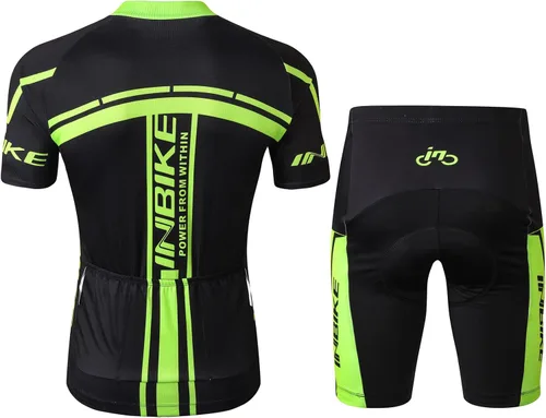 Vista 19 de INBIKE Conjunto de camiseta de ciclismo para hombre, reflectante, transpirable, traje de ciclismo de secado rápido, con pantalones cortos acolchados