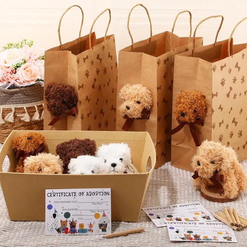 Vista 3 de HyDren Juego de 96 piezas de juguetes de peluche pequeños para perros de 4.7 pulgadas, bolsas de papel de peluche pequeños, tarjetas de adopción