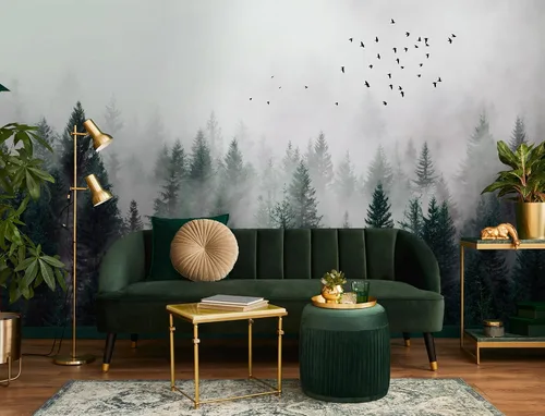 Vista 5 de Murwall Dark Forest Wallpaper Misty Jungle Wall Mural Landscape Wall Print Rustic Home Decor Cafe Design Living Room Bedroom