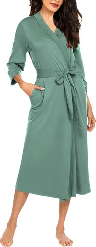 Vista 7 de MAXMODA Bata de baño para mujer, suave kimono de punto para spa, bata de baño larga, ligera, con cinturón adjunto