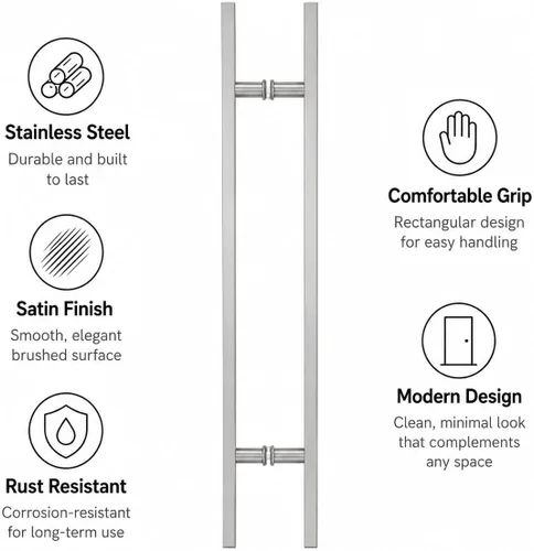 Vista 5 de PRIMA Decorative Hardware 60" Door Pull Handle – Stainless Steel 304 Heavy-Duty Rectangle H-Shape Modern Pull, Back-to-Back Entry Door Handle