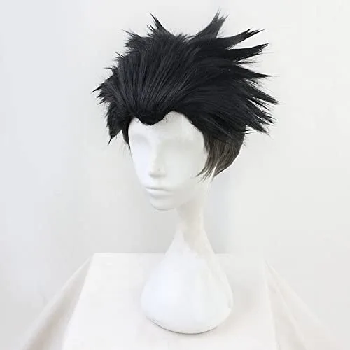 Vista 4 de Peluca de cosplay Himejima Gyoumei Cosplay peluca anime Demon Slayer Kimetsu No Yaiba negro corto pelo sintético fiesta de Halloween + gorra