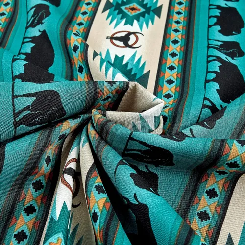 Vista 4 de Tucson Buffalo Stripe Turquoise, Fabric by the Yard Turquesa