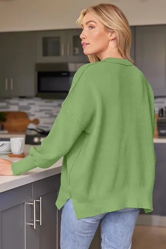 Vista 170 de Lillusory - Suéter extragrande con mangas de murciélago y cuello redondo para mujer, prenda moderna de otoño de tejido de punto sin botones