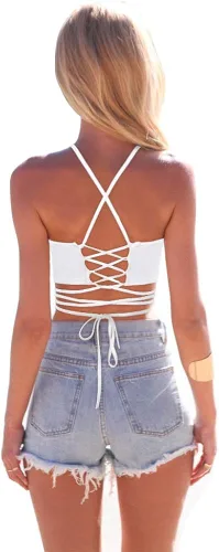 Vista 2 de JOXJOZ Chaleco corto de verano con estampado de arco iris y cuello halter para mujer talla única
