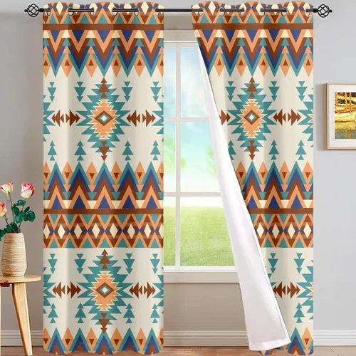 Vista 22 de Dreaweet African Tribal Blackout Curtains 63 Inch Long 2 Panels Set Bohemian Ethnic Geometric Grommet Top Thermal Insulated Curtains for Living Room