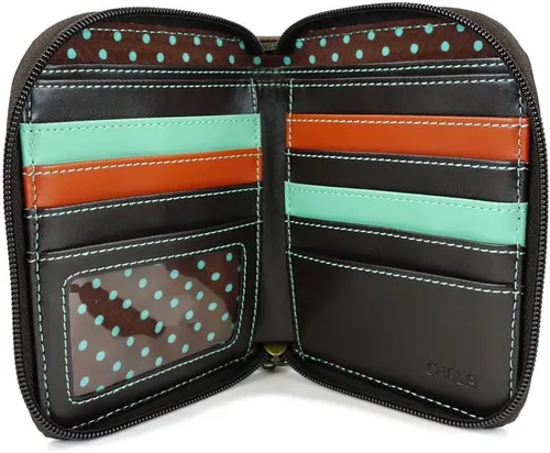 Vista 3 de CHALA Bolsos, cartera con cremallera alrededor de la cartera, pulsera, 8 ranuras para tarjetas de crédito, monedero resistente para mujeres