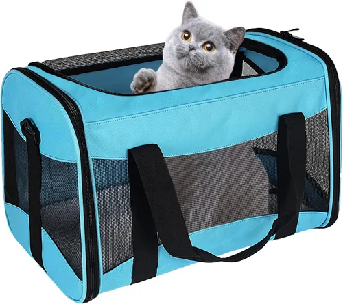 Vista 15 de Estuche de transporte para gatos, aprobado por aerolíneas, portátil y transpirable, transportador de viaje para mascotas, almohadilla de forro polar