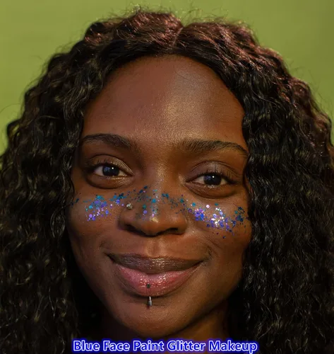 Vista 2 de Go Ho Brillantina azul para rostro y cuerpo, pintura facial azul de Halloween, gel brillante de sirena, lentejuelas gruesas holográficas para ojos
