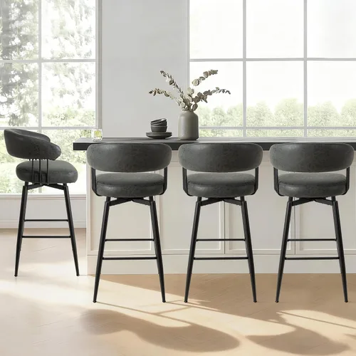 Vista 17 de Glitzhome Juego de 2 taburetes de bar giratorios de 31.5 pulgadas de altura de asiento, modernos taburetes de bar de tela verde cazador de mediados