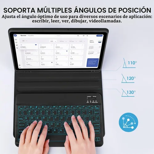 Vista 3 de Funda con teclado retroiluminado de 7 colores con mouse para Samsung Galaxy Tab de 11 pulgadas A11 Plus y A9 Plus, funda de teclado intercambiable