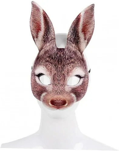 Vista 6 de Máscara de conejo de Pascua, máscara de ojo de conejo de simulación con orejas largas, máscara de media cara, disfraz para carnaval, cumpleaños