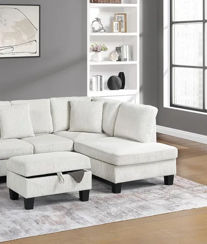 Vista 4 de Juego de sofá modular de 3 piezas con otomana de almacenamiento, sofá en forma de L, sofá modular convertible, sofá de nube de felpa para sala