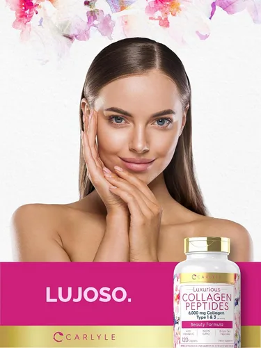 Vista 6 de Péptidos de colágeno Carlyle con vitamina C 6000mg 120 cápsulas Alimentado con pasto tipo I y III Fórmula de belleza Suplemento sin OMG, sin