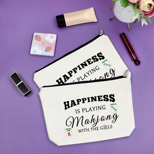 Vista 7 de Sazuwu Mahjong - Bolsa de maquillaje divertida para mujer, 2 piezas beige., Viaje, único