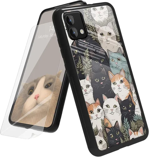 Vista 134 de Funda para Motorola Moto G Play 4G 2024 con protector de pantalla, parte trasera de vidrio templado + funda de silicona suave TPU absorción