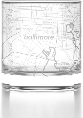 Vista 60 de Well Told Vaso de rocas grabado con mapa de Akron, Ohio, cristalería estilo antiguo (325ml, transparente) Vaso de bourbon grabado, regalos