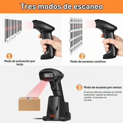 Vista 6 de Tera Escáner de código de barras con cuna de carga: 1D 2D QR lector