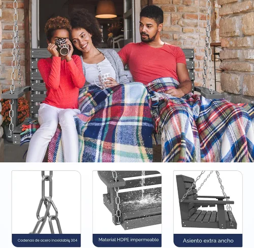 Vista 5 de KINGYES Columpio colgante para porche al aire libre, silla de patio de 2 asientos con portavasos, banco impermeable para patio y jardín, capacidad