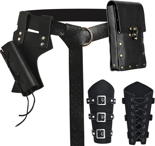 Vista 13 de Renaissance Accessories - Cinturón renacentista vikingo, medieval, vintage, de cuero, protector de brazo y espada