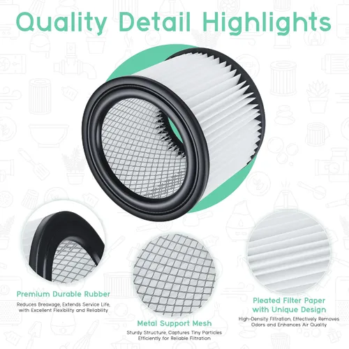 Vista 2 de Filtro de repuesto HEPA 90398 – Paquete de 2 filtros de vacío de cartucho pequeño apto para aspiradora Shop-Vac 90398/118692, 9039800, 903-98