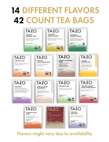 Vista 2 de TAZO Bolsitas de Té Muestra Surtido Paquete de Variedad Caja de Regalo (42 Unidades) 14 Sabores Diferentes Regalos para Ella Él Mujeres Hombres
