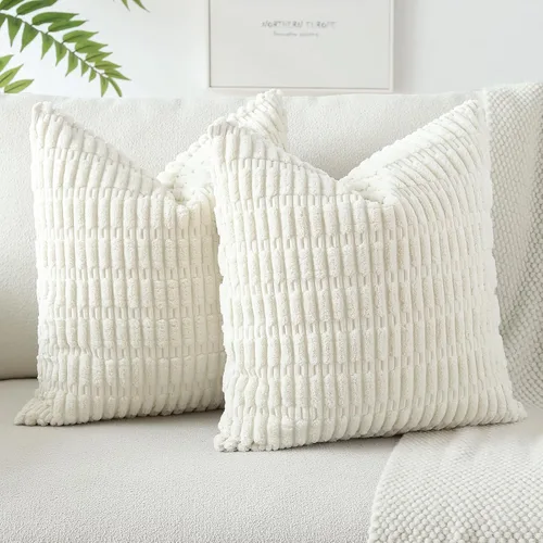 Vista 14 de OTOSTAR - Paquete de 2 fundas de almohada decorativas de pana suave de 18 x 18 pulgadas, funda de cojín a rayas estilo bohemio para sofá, cama, sala