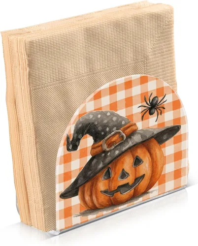Vista 10 de Servilletero de otoño de gnomo negro para mesa, dispensadores de pañuelos acrílicos, servilleteros de cóctel para bodas, fiestas, eventos