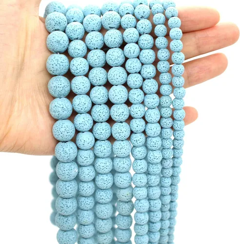 Vista 3 de Oameusa Cuentas redondas sueltas de ágata de piedra volcánica de lava azul de 0.236 in para hacer joyas, 1 hebra de 15 pulgadas, 1 hebra por