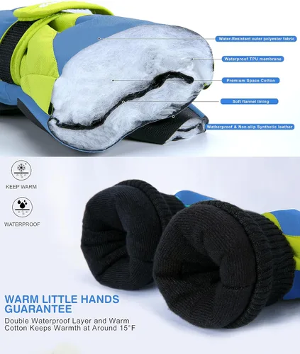 Vista 2 de ThxToms Guantes de invierno para niños, impermeables, guantes de nieve para niños y niñas, clima frío, deportes al aire libre, snowboard, bicicleta