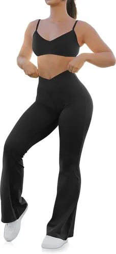 Vista 5 de HEGALY Pantalones de yoga acampanados para mujer, leggings cruzados, suaves, de cintura alta, pantalones casuales de entrenamiento con corte de bota