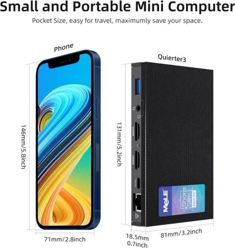 Vista 4 de MeLE Quieter3Q Mini PC Celeron N5105 - Computadora de escritorio pequeña sin ventilador 8G LPDDR4 128G ROM Micro factor de forma PC compatible