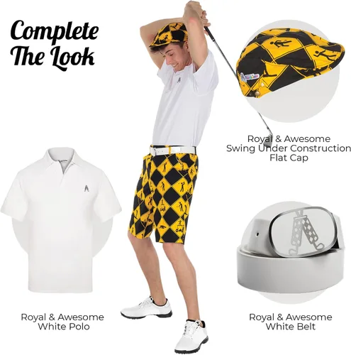 Vista 4 de Royal & Awesome Pantalones cortos de golf para hombre, pantalones cortos de golf locos para hombres, pantalones cortos a cuadros para hombre
