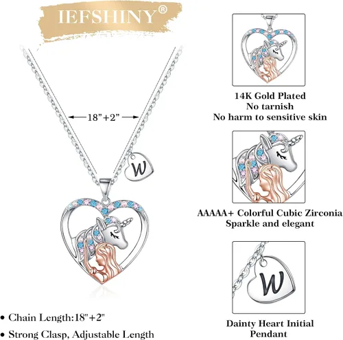 Vista 4 de Unicorn Gifts for Girls, Unicorn Heart Pendant Necklace Initial Necklace Birthday Gifts for Teen Girls Daughter Granddaughter Niece Women Girls Toys
