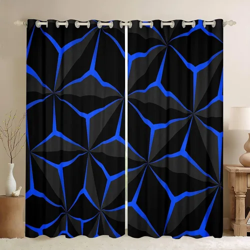 Vista 16 de Feelyou - Cortinas de ventana en forma de panal, tema geométrico hexagonal con luces de neón verdes, para chicos adolescentes y hombres, elegante