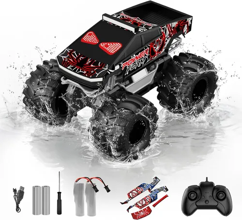 Vista 9 de Auto de control remoto anfibio, 1:18 impermeable Monster Truck Juguetes RC Cars, 2.4GHz RC Trucks 4WD todoterreno todo terreno, regalos