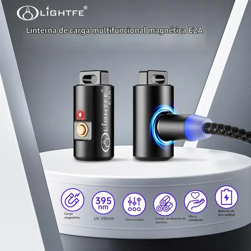 Vista 3 de Linterna UV Mini E2A 395nm, Luz Ultravioleta Recargable en Llavero, Luz Negra Profesional para Curación de Resina, Detector de Orina de Mascotas