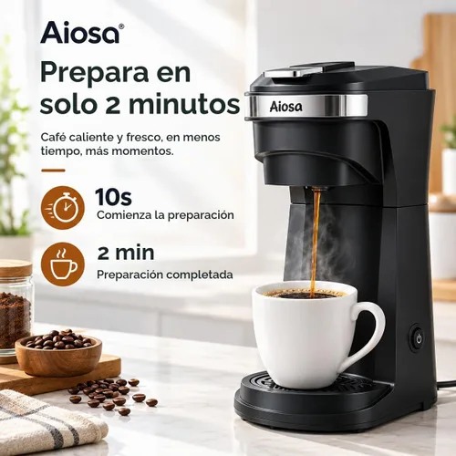 Vista 4 de Cafetera de una sola porción, KCup y café molido, preparación de un Negro