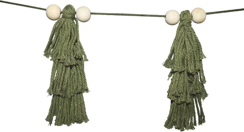 Vista 5 de Guirnalda de Borlas de Árbol de Navidad Pastel Boho, Decoración de Pancarta Navideña con Cuentas de Madera para Repisa de Cabaña Navideña