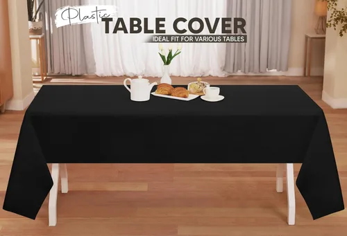 Vista 9 de Utopia Kitchen Mantel de plástico desechable (paquete de 6 unidades, 54 x 108 pulgadas), mantel rectangular negro, impermeable, resistente a